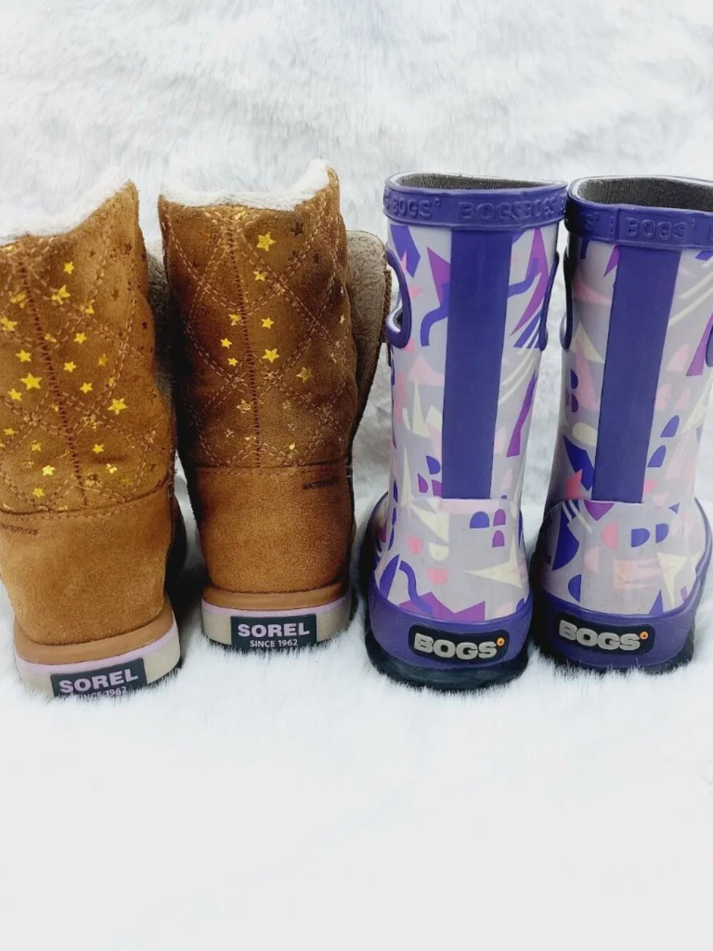 Set of 2 Sorel Bogs Girl's Brown Purple Suede Waterproof Ankle Snow Boots Size 8